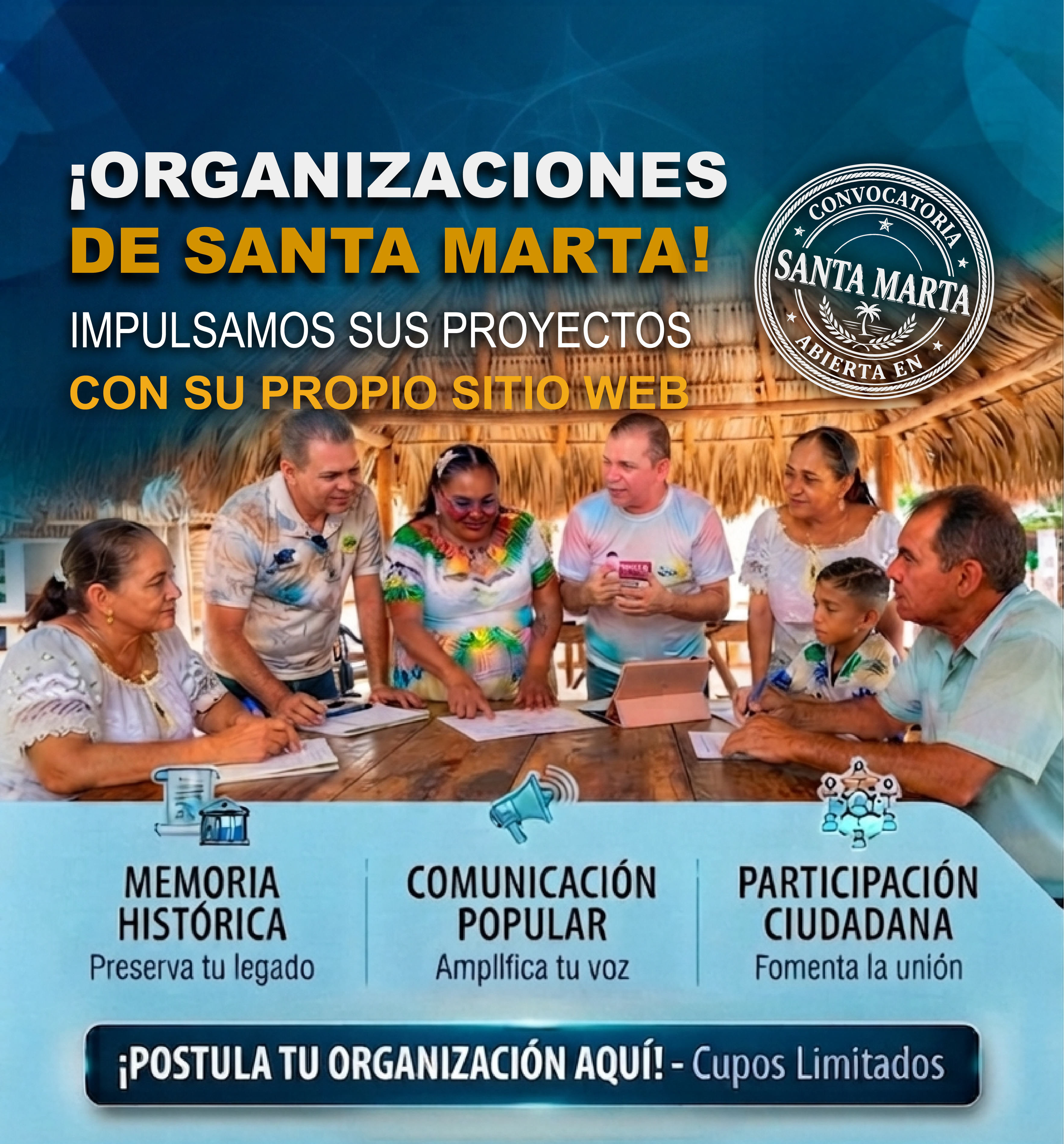 Flyer convocatoria sitios web comunitarios en Santa Marta